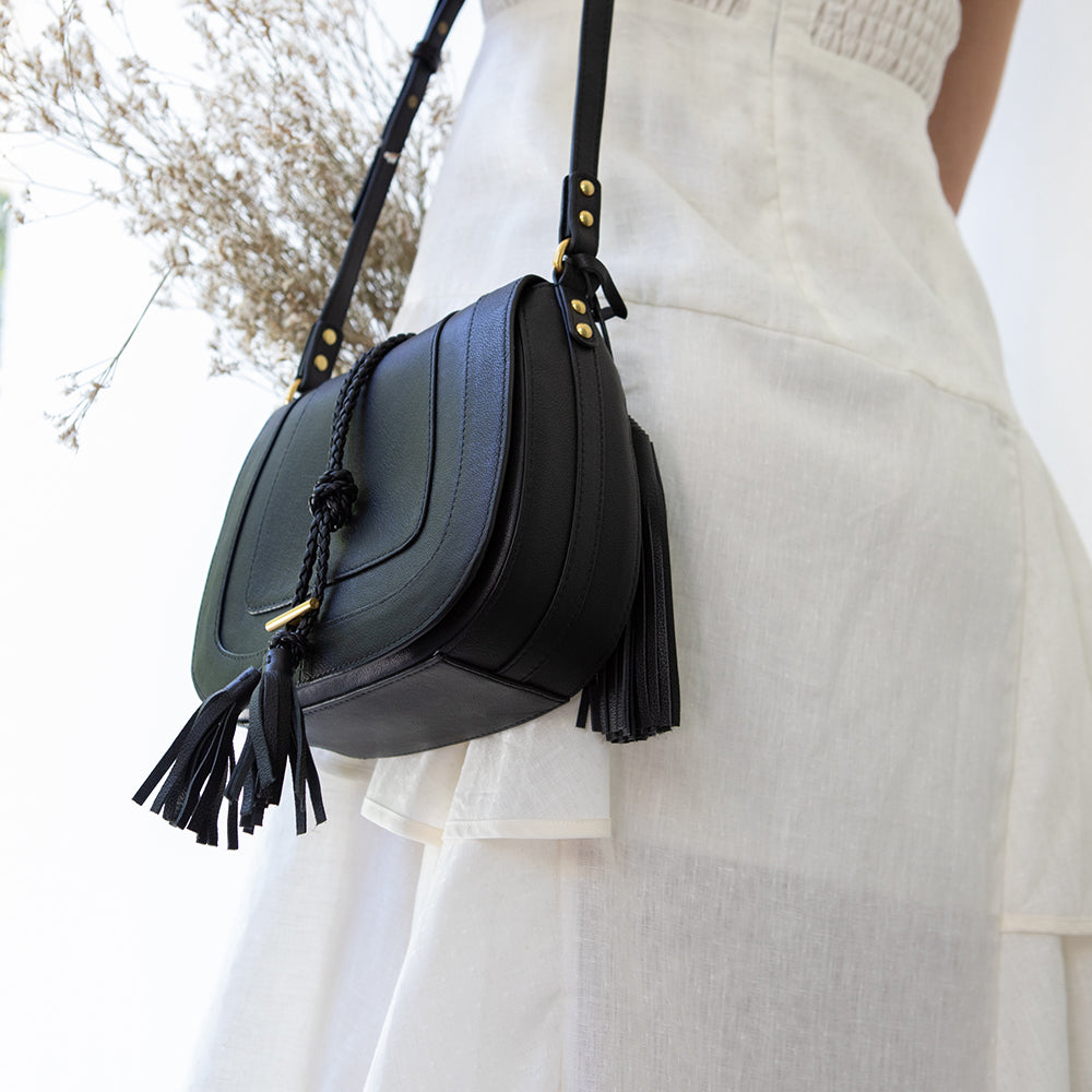 Nikki Williams - Harriet Black Leather Maxi Saddle Bag