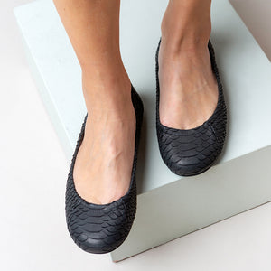 Belinda Black Embossed Snake Leather Ballet Flat